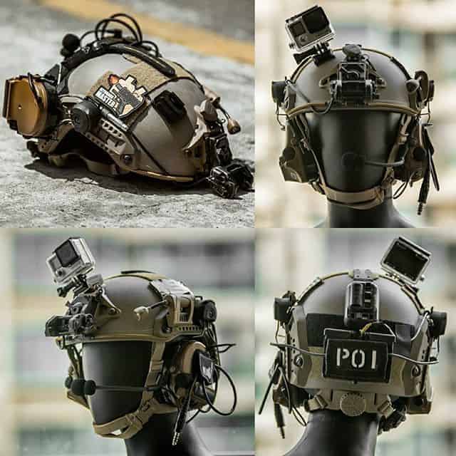 airsoft helmet with attached accessories