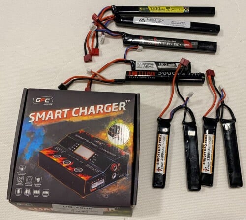 Smart battery charger with a selection of LiPo airsoft batteries