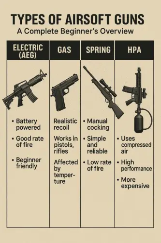 Types of airsoft guns explained for beginners.